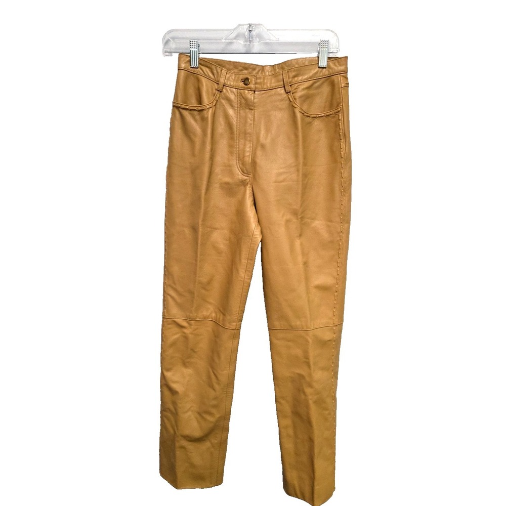 Carlisle Genuine Leather Straight Leg Pants Sz 4 Caramel Tan Lined